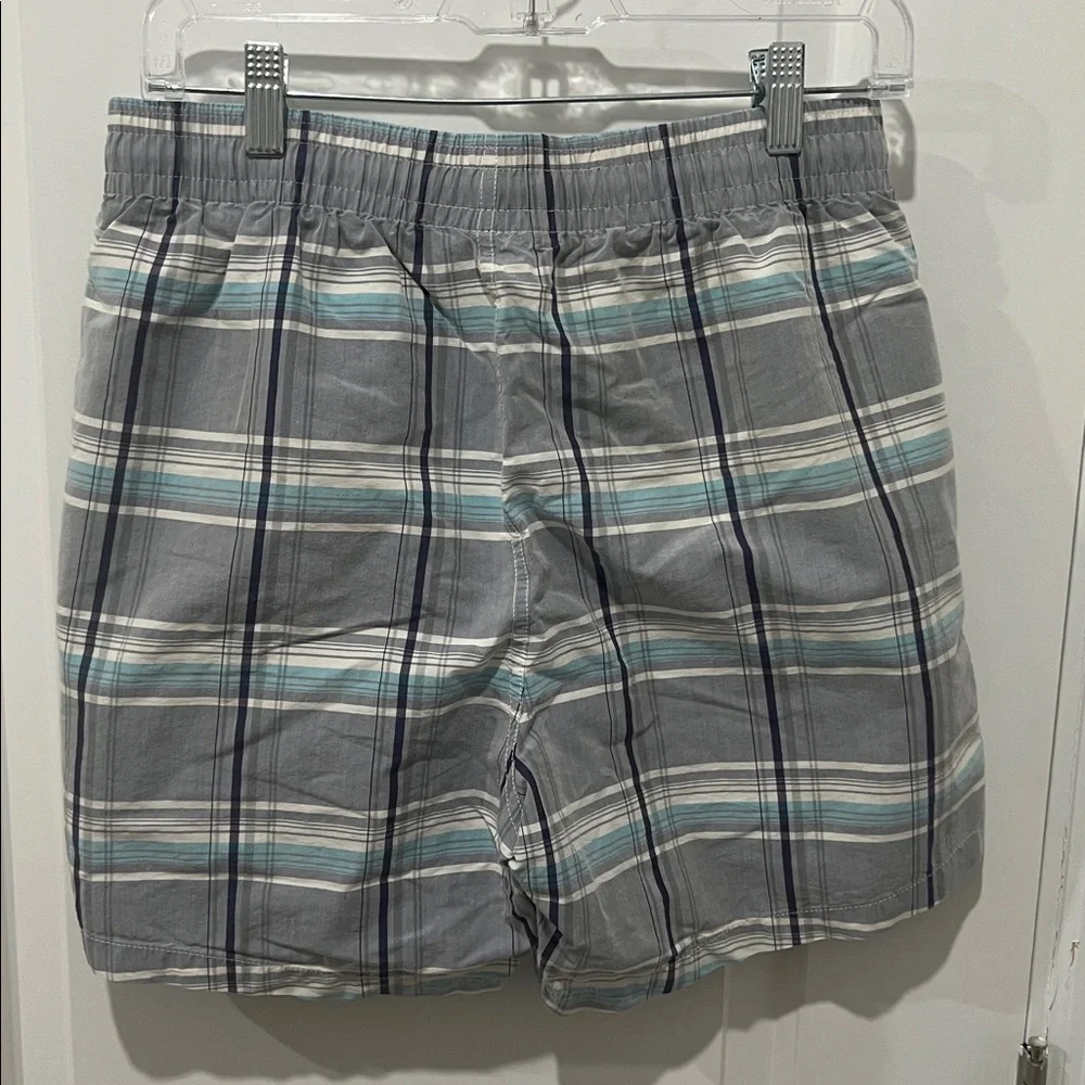 Lacoste Gray Navy and Light Blue Plaid Swim Shorts Size Small